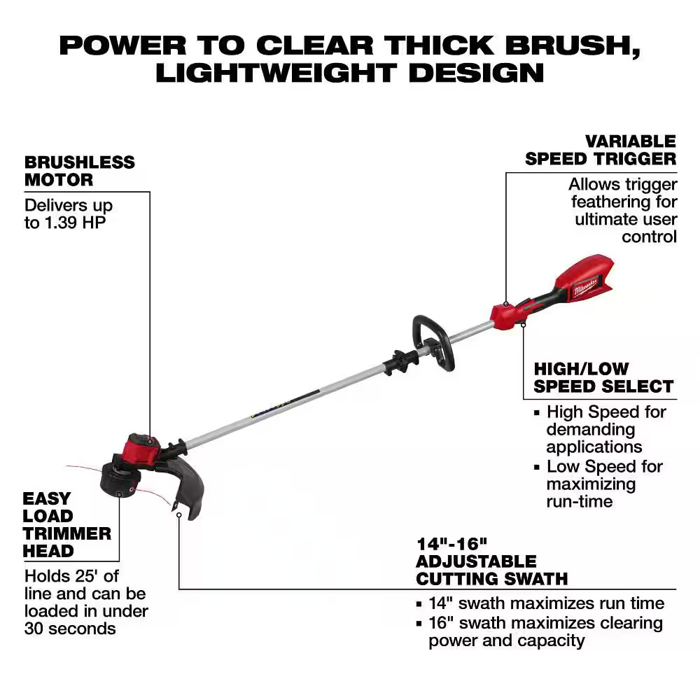 M18 Brushless 18V 16In. Cordless Battery Powered String Trimmer (Tool-Only) W/ 0