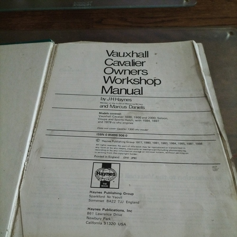 Haynes workshop manual for vauxhall cavalier,petrol.