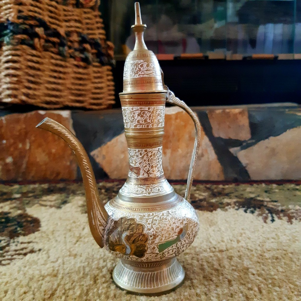 Carved Brass And Copper Surahi Teapot