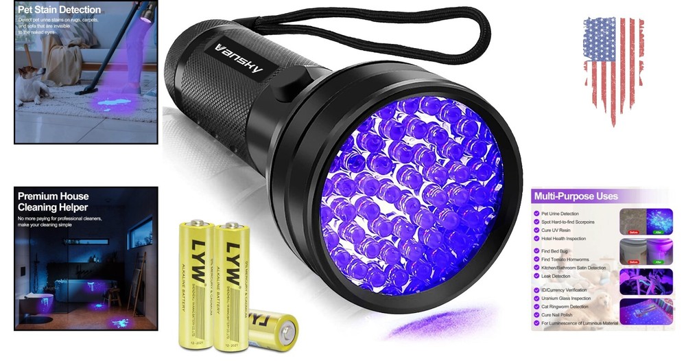 Advanced Multi-Purpose Pet Urine Detector - Upgraded Bed Bug Finder + Batteries