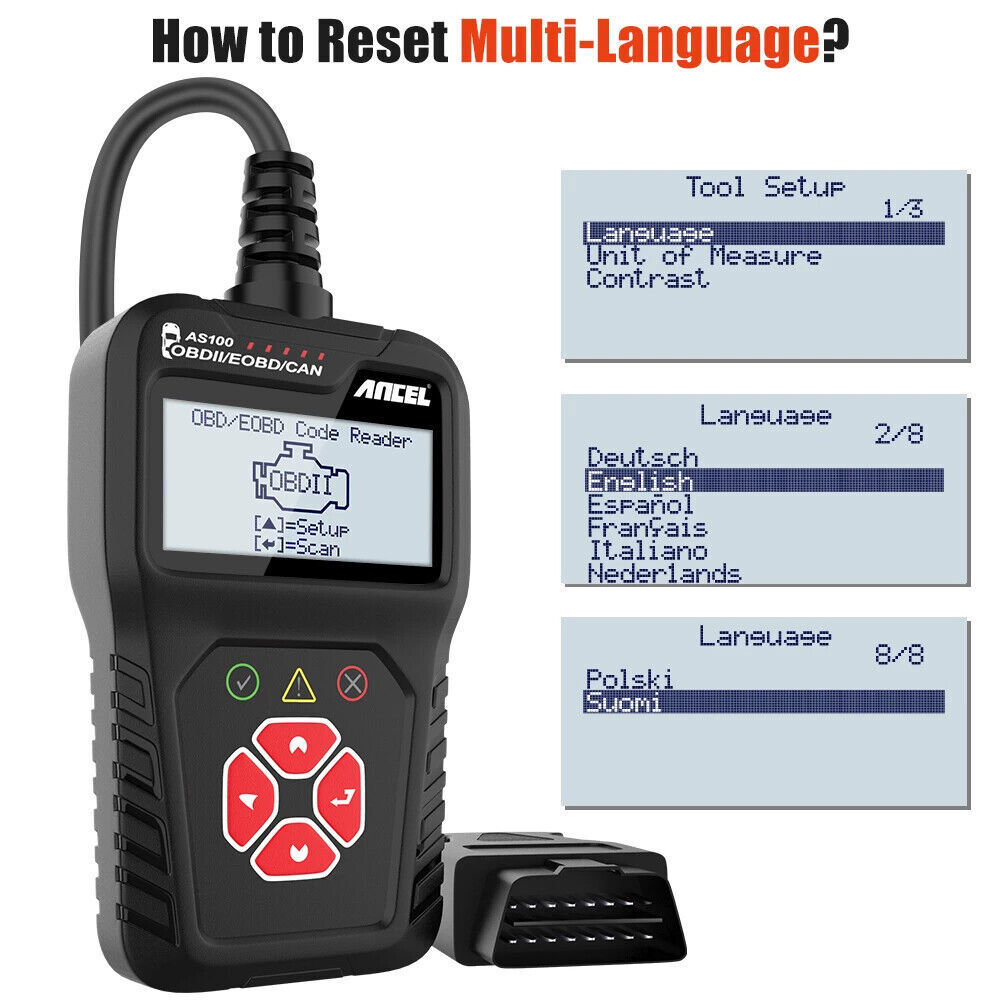 Ancel AS100 OBD2 Scanner Car Diagnostic Tool Erase Engine Fault OBD2 Code Reader