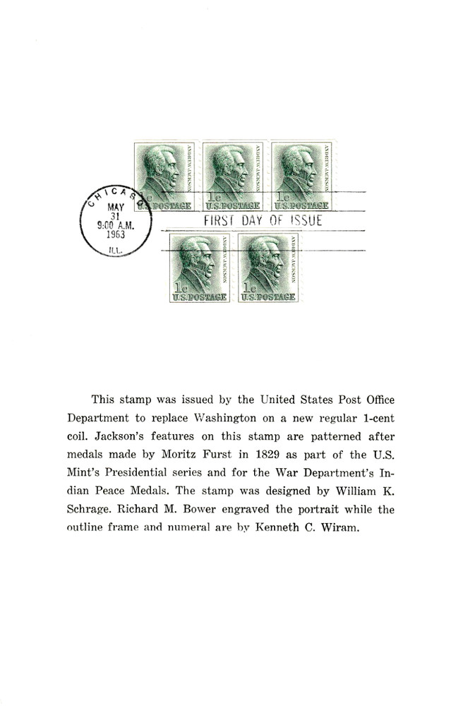 USPS FDC Ceremony Program #1225 C1 Andrew Jackson Coil President COMPEX 1963