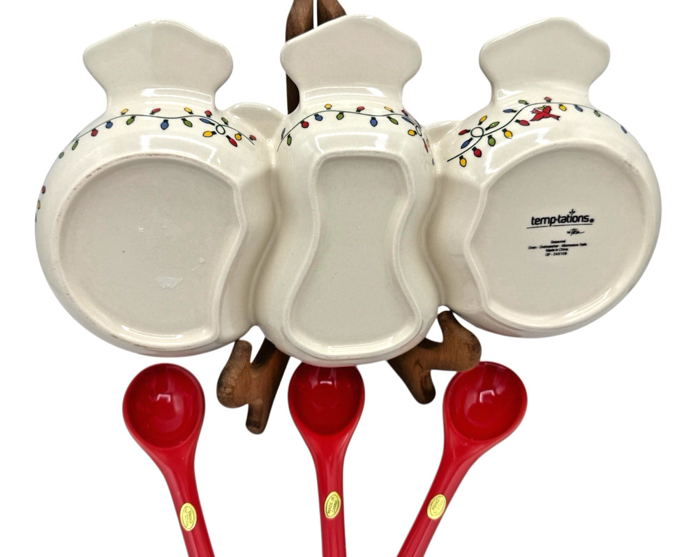 Temp-tations Winter Whimsey Triple Dip Serving Set w Serving Spoons