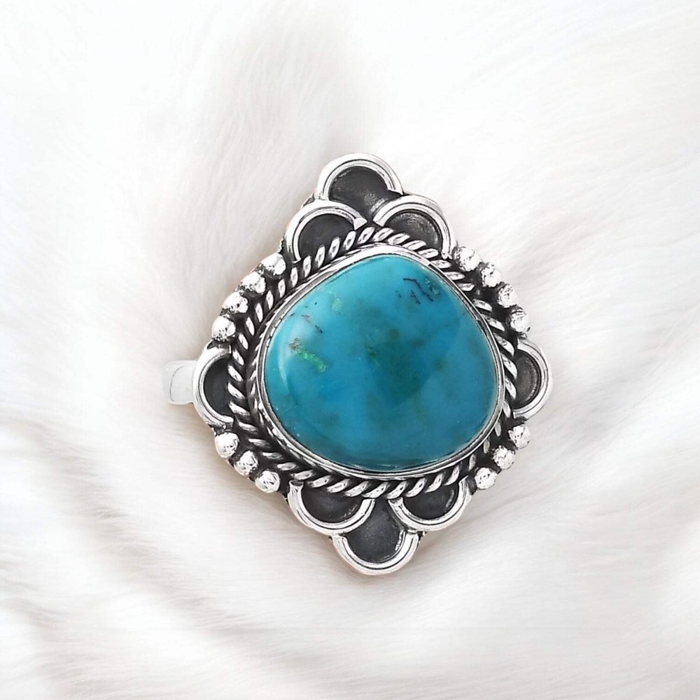 Azurite Chrysocolla Solid 925 Sterling Silver Ring 7.5