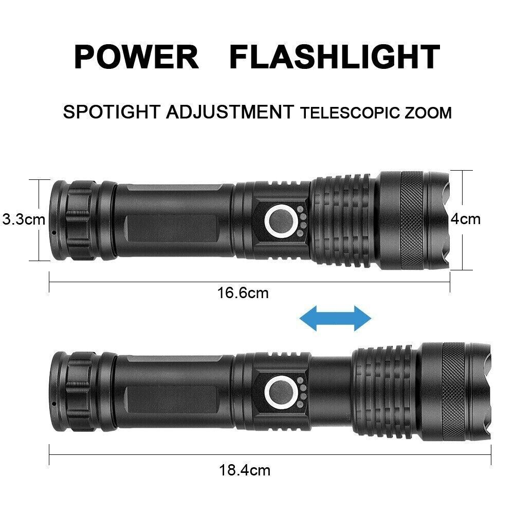 Most Powerful 99000000LM LED Flashlight Zoom USB Rechargeable Super Bright Torch