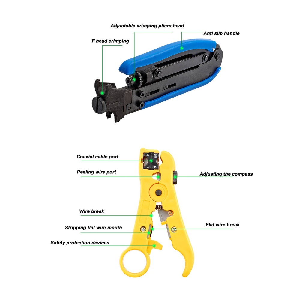 Coaxial Cable Crimping Pliers Combination Tool Adjustable Coax Stripper New