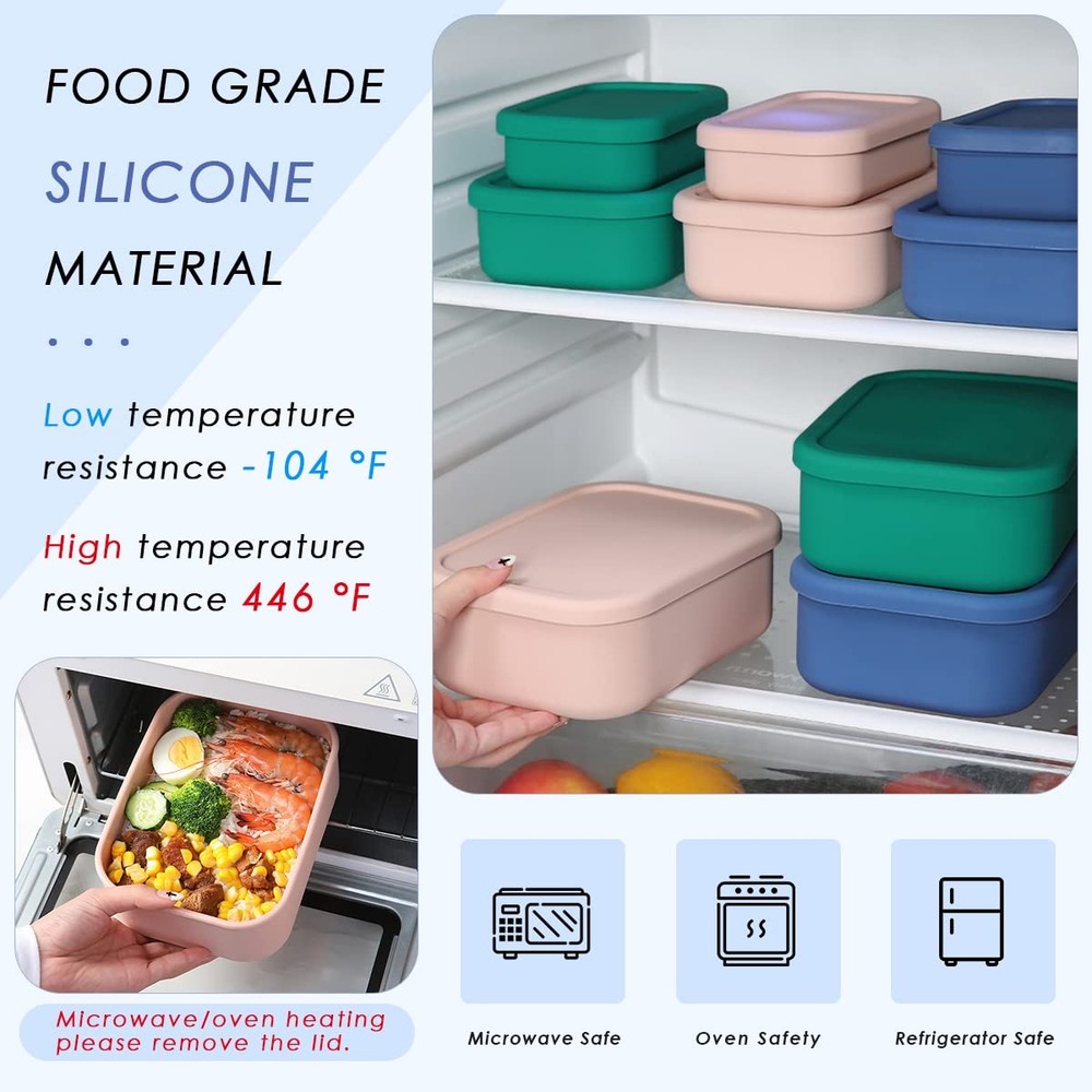 Silicone Food Storage Containers, Set of 3 Rectangular Bento Lunch Containers...