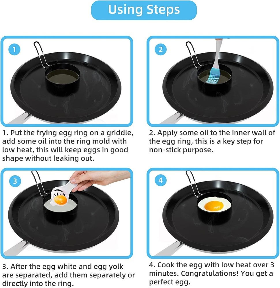 Professional-Grade 3.5" Egg Rings & Separator Set - Effortless Breakfast Maker