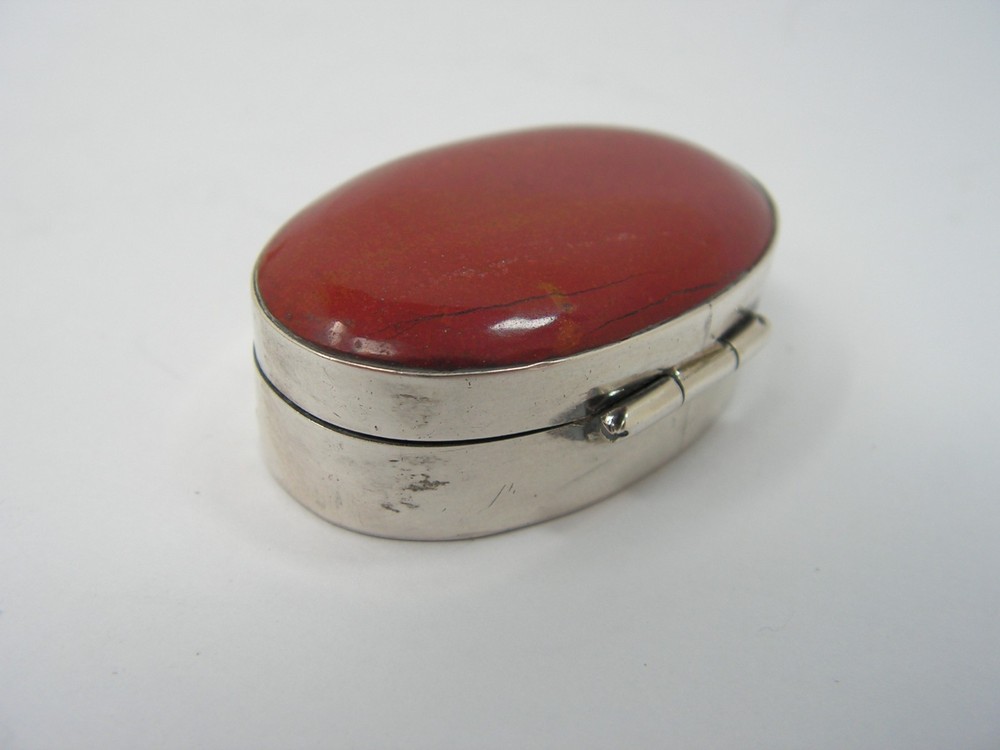 MODERN CONTEMPORARY SOLID SILVER RED JASPER TAXCO .925 SNUFF PILL BOX