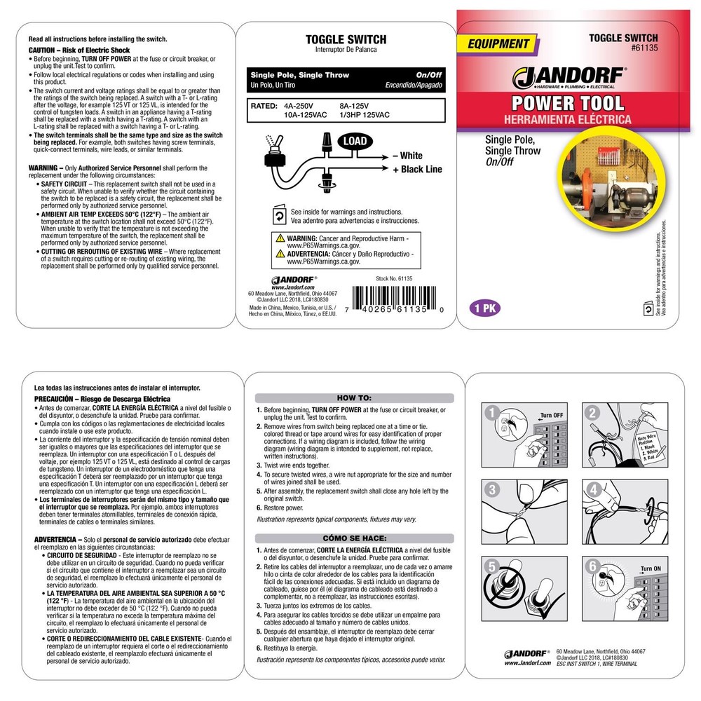 Jandorf 8 amps Single Pole Toggle Power Tool Switch Silver 1 pk
