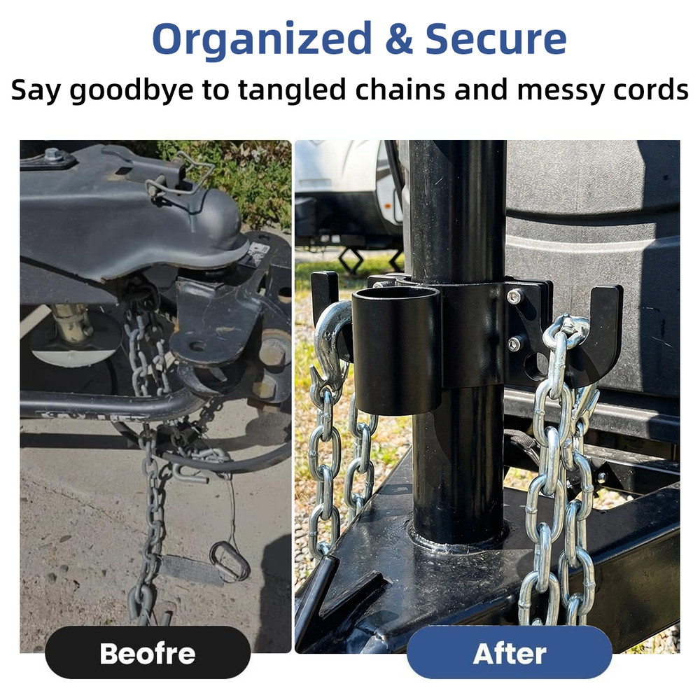 Aluminum Trailer Chain Holder 7-Way Plug Organizer 2” /2-1/4” Camper Tongue Jack