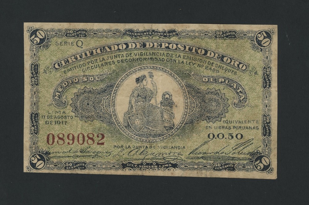 PERU  50 CENTAVOS  1917  PICK # 30 F-VF.