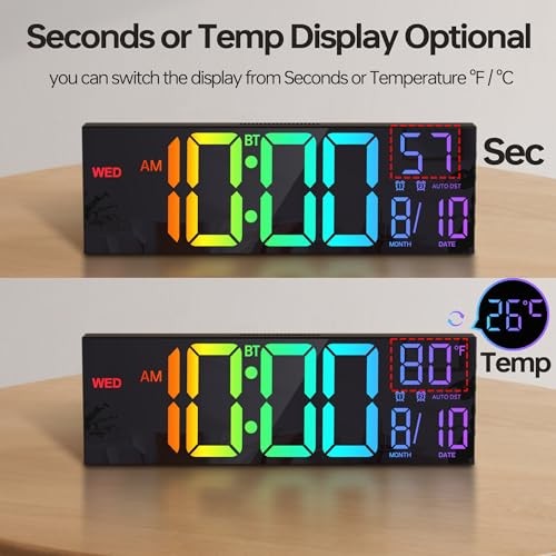 16.2" Large Digital Wall Clock with Seconds, Bluetooth Sync, Alarm Big LED,