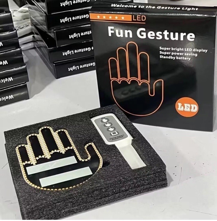 Finger Gesture LED Light with Remote LED Car Back Window Sign Hand Light Orange