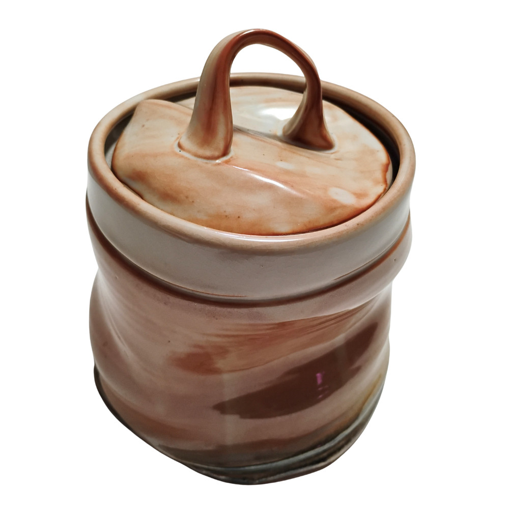 Signed Studio Pottery Lidded Canister | Gradient Peach Glaze | Handmade Ceramic