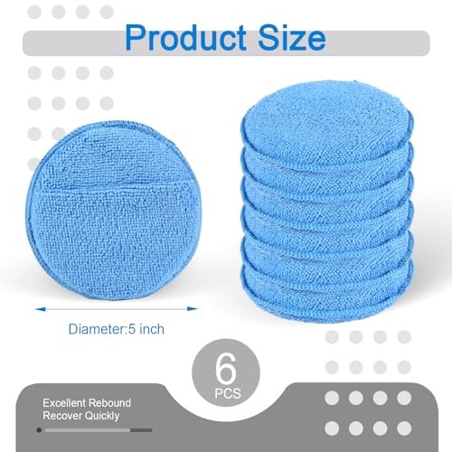 6PCS Wax Applicator Pads, 5" Microfiber Applicator Pad with Finger Pocket,
