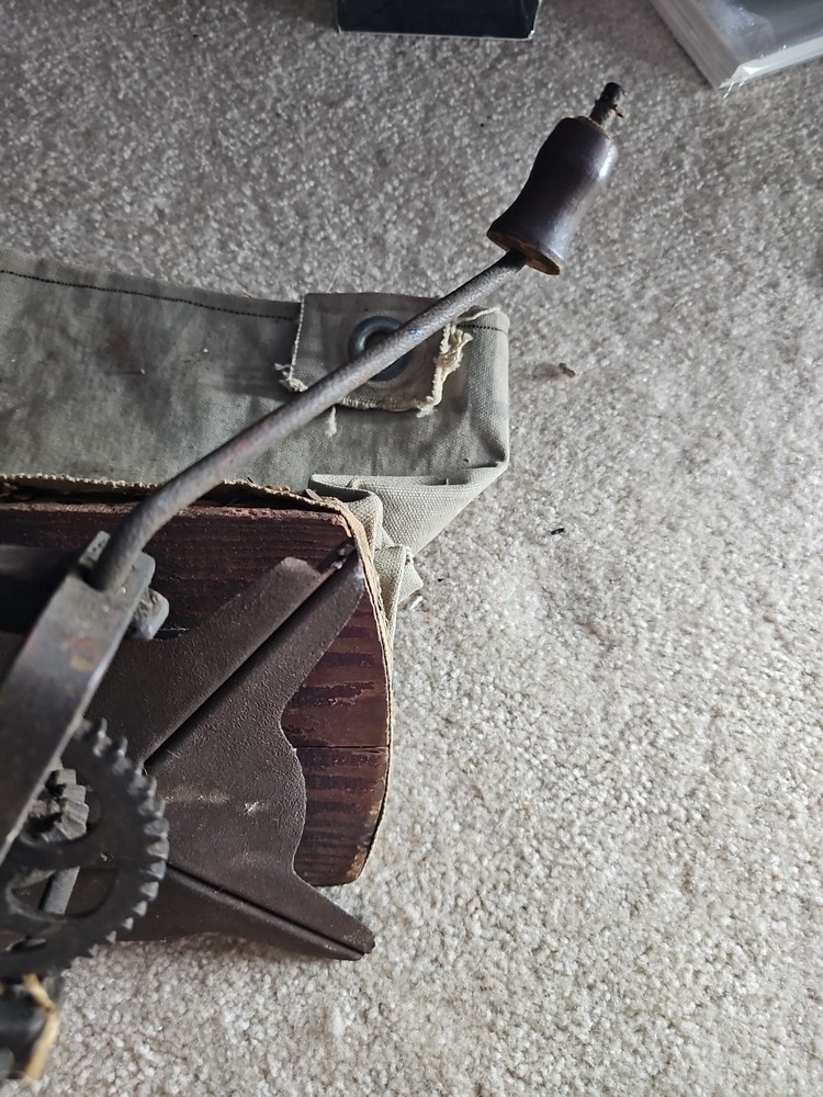 Antique Cyclone Rustic Hand Crank Seed Sower with Seeder Bag