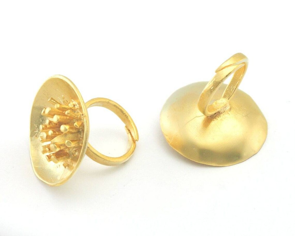 Flower Adjustable Ring Matte gold plated Brass 7.5-10 US size 4016