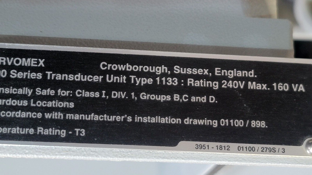 SERVOMEX PARAMAGNETIC OXYGEN 1100 SERIES TRANSDUCER UNIT TYPE 1133 USED