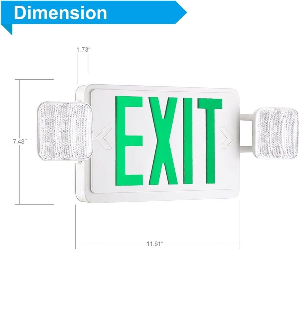 Two Adjustable LED Green Emergency Exit Lights w/ Battery Backup wall or ceiling