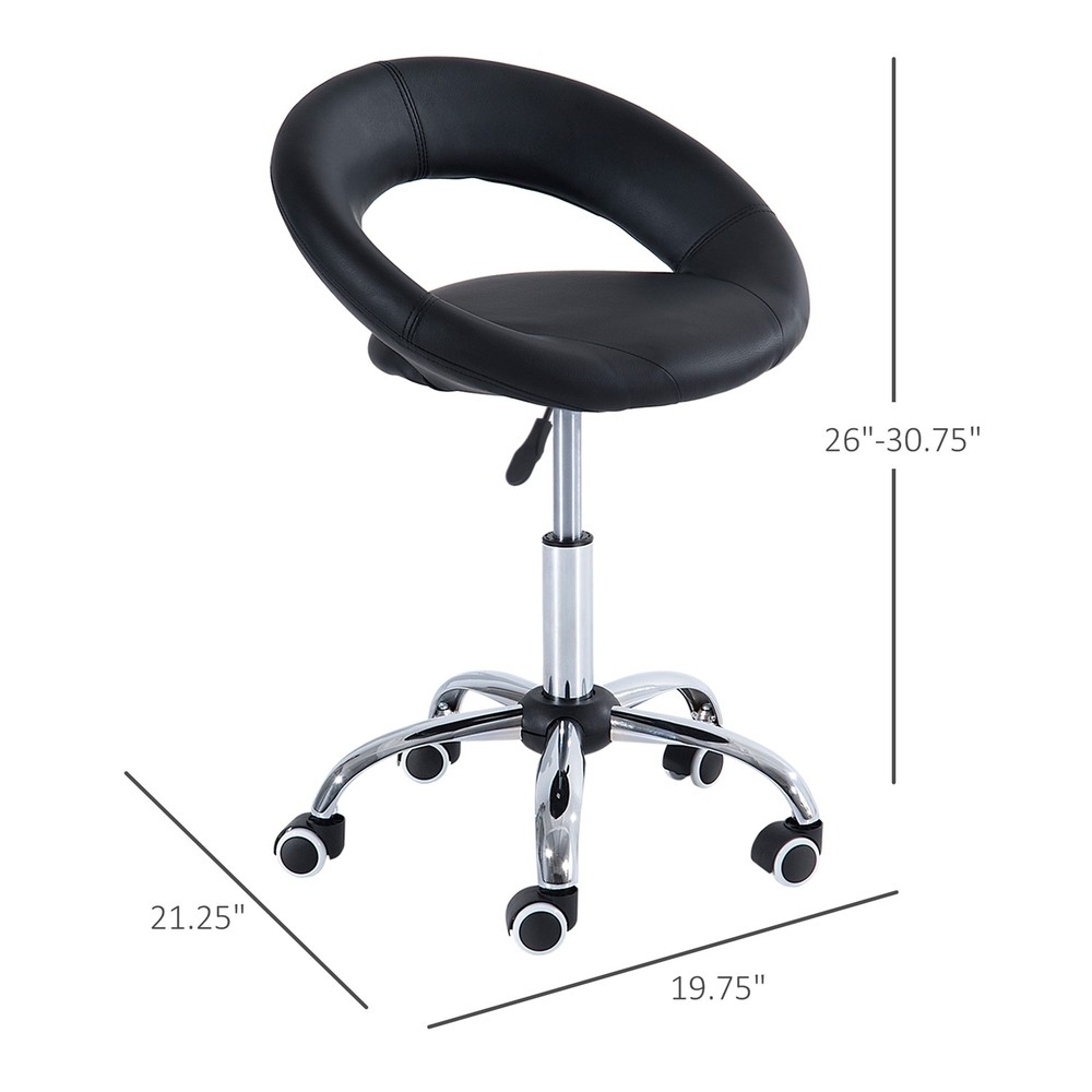 Crescent Rolling Salon Stool with Adjustable Height, Breathable Open Back
