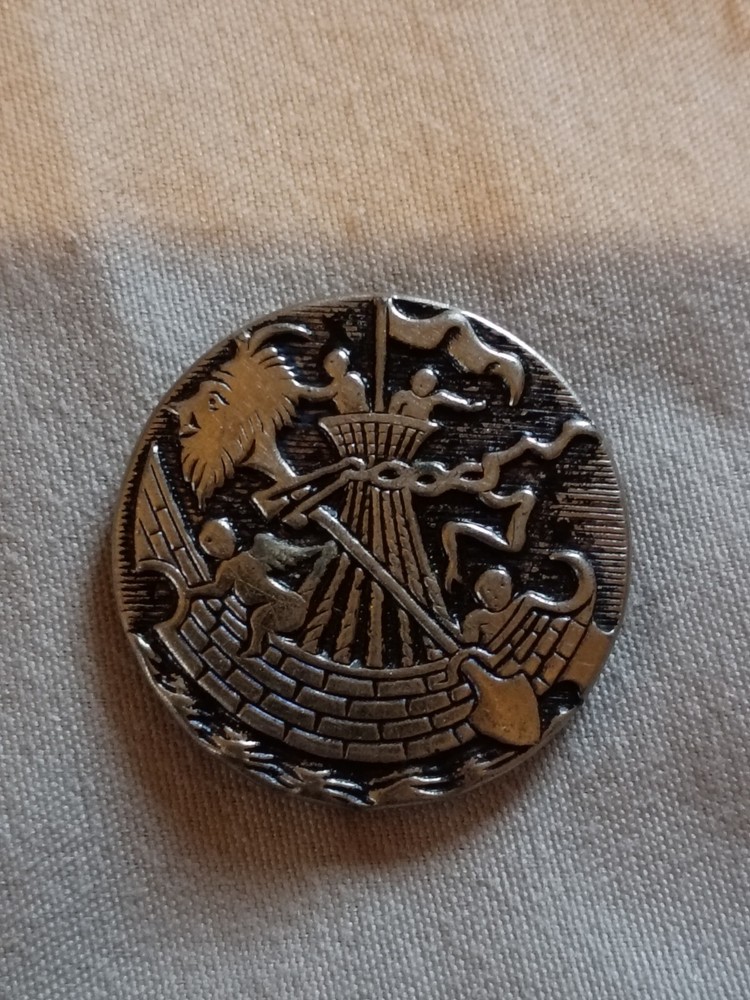 Antique Ship Metal Picture Button.