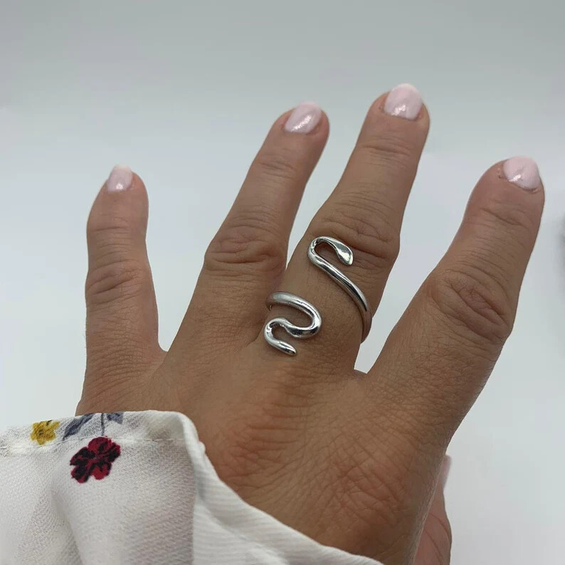 Silver Adjustable Snake Ri 925 Sterling Silver Band & Handmade Ring Allsize-B-24
