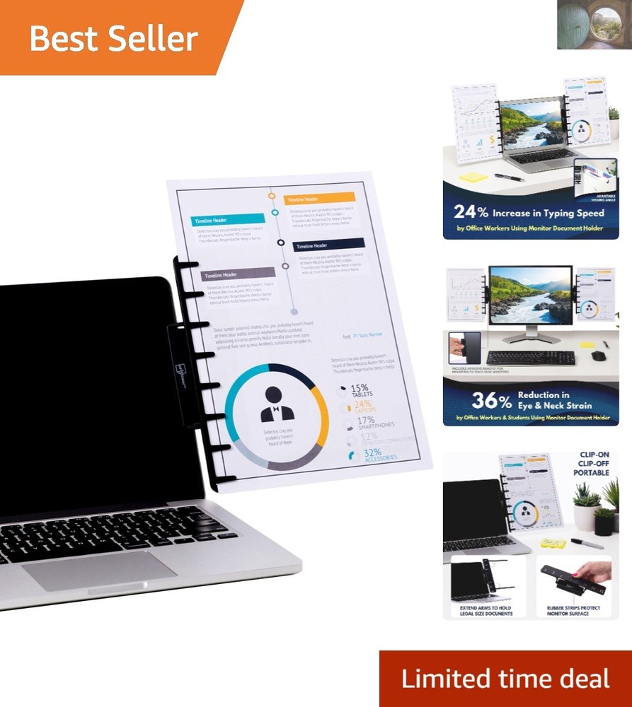 Portable Copy Holder for Eye-Level Document Access - Fits Laptops & Monitors