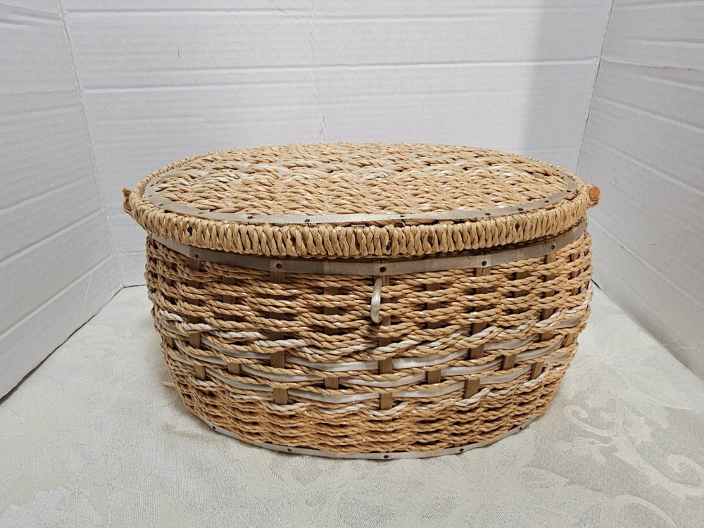 Dritz Wicker Woven Sewing Basket With Needles, Thread, Scissors And More