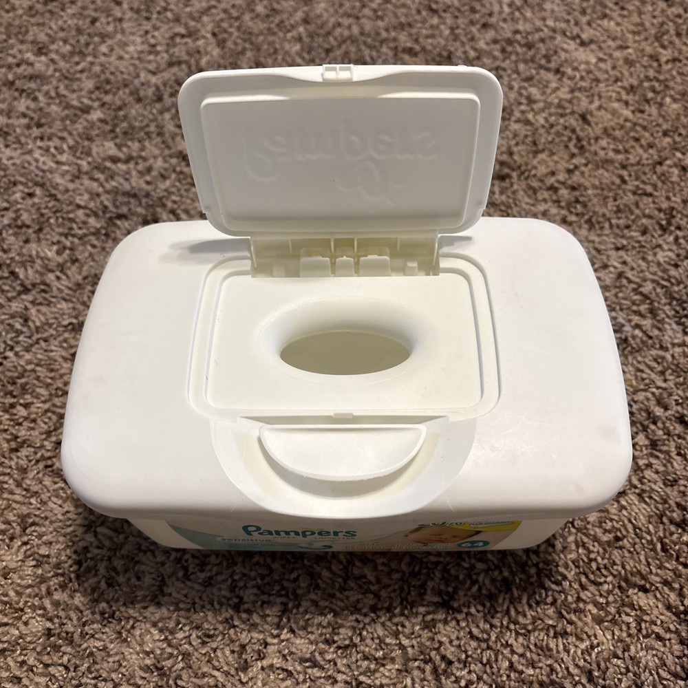 Pampers Sensitive Baby Wipe White Container Reusable Holder Tub Only EMPTY