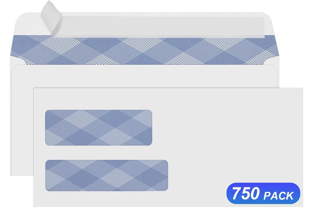 750#9 Double Window Security Envelopes, PANDRI NO.9 Self Seal White 750 PACK