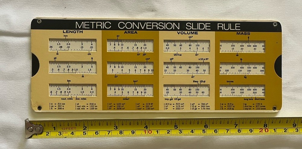 Metric Conversion Slide Chart 1974 Vintage Cardboard