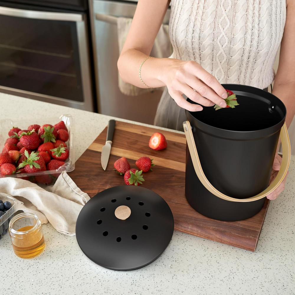 Beautiful Kitchen Compost Bin with Smell Proof Lid - Rust Proof and Odorless Com