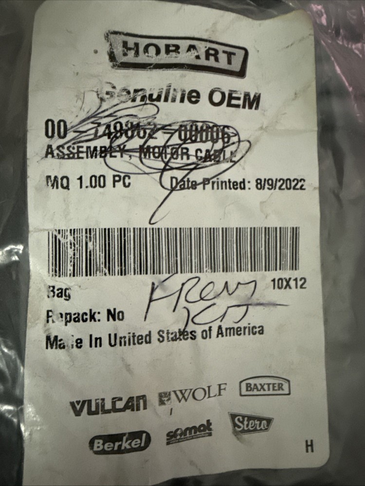 Hobart Part# 749862-00006 Motor Cable Assembly
