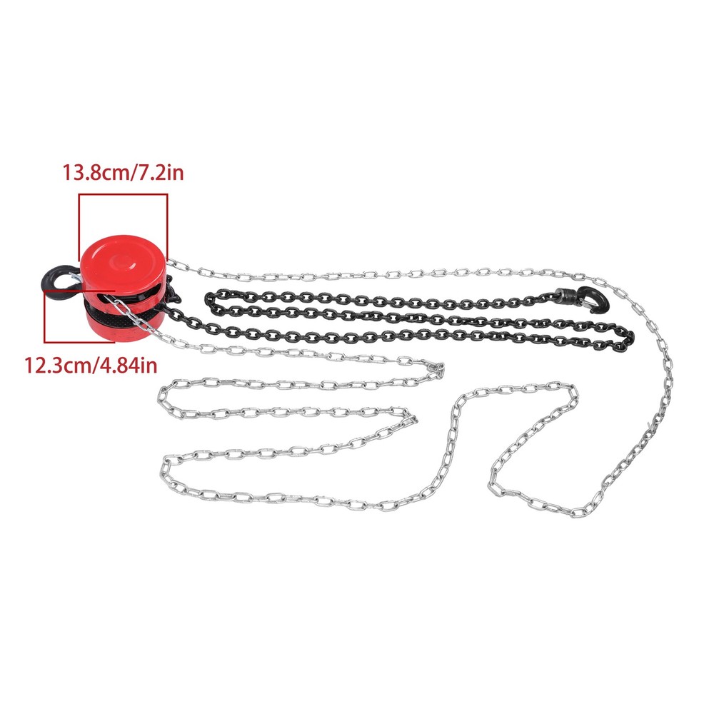 1 Ton / 2200Lbs Chain Hoist Manual Puller Block Fall Chain 10FT with Hook Red