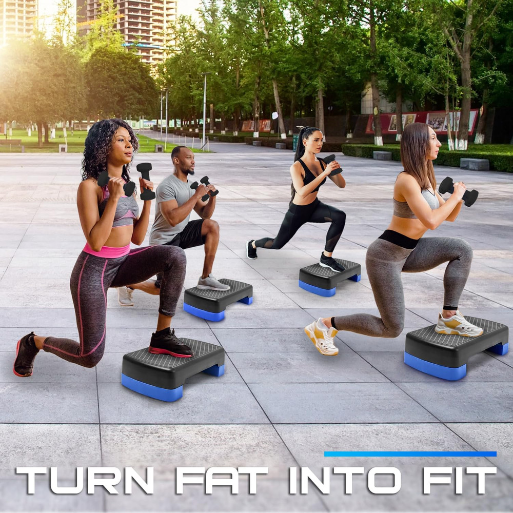 18.9" Aerobic Exercise Step Platform with 2 Risers, Adjustable Height Workout St