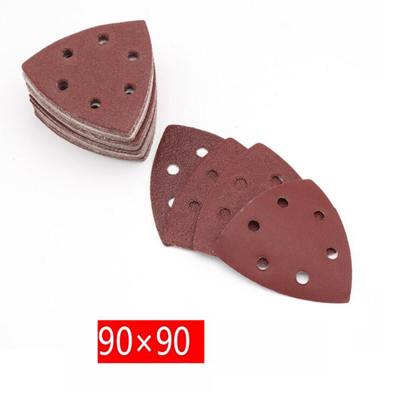 6 Hole Triangular Sanding Pads Hook & Loop 90x90x90mm Red Sand Paper Grit 40-400