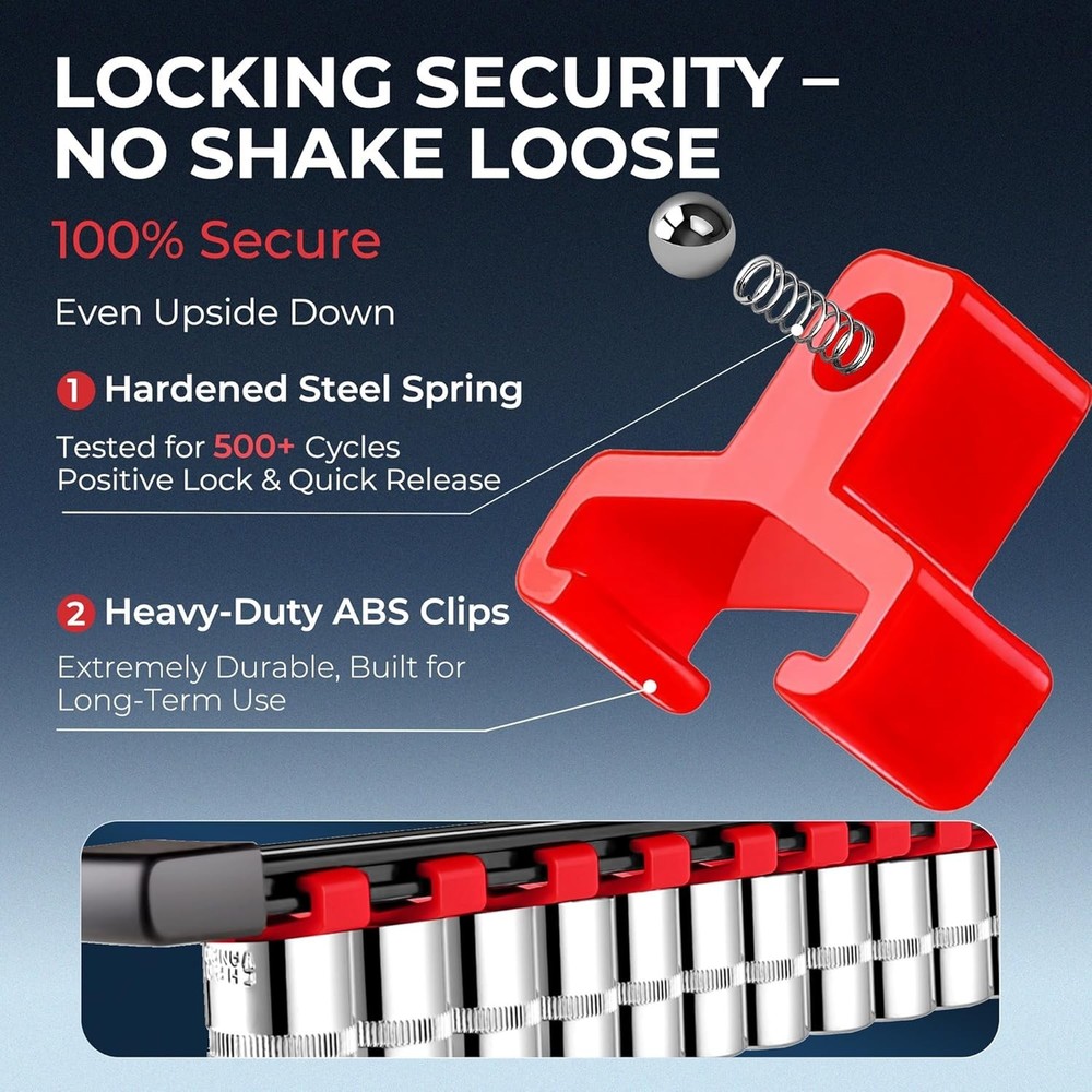 9 Pieces of Heavy-Duty Adjustable Socket Organization Set with Spring Clips