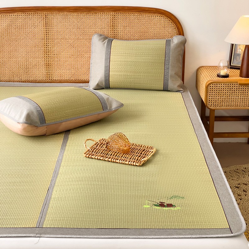 Rush Bed Mat & 2 Pillowcases Summer Accessories Folding Double Faces Nature Cool