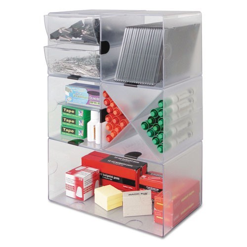 Deflecto Stackable Cube Organizer, 1 Compartment, 6 x 6 x 6, Plastic, Clear