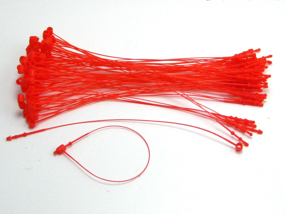 5" 500 Pcs RED Snap Lock Pin Security Loop  Plastic Tag Fastener Hook Ties
