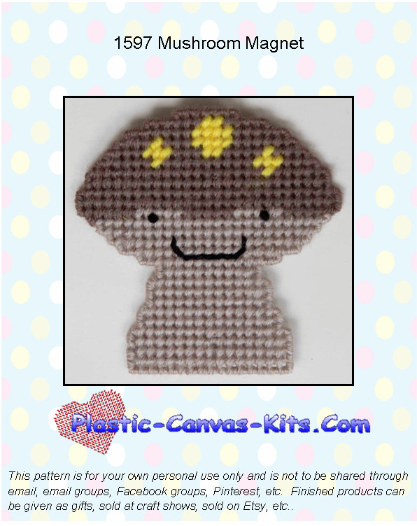 Happy Mushroom Magnet-Plastic Canvas Pattern or Kit