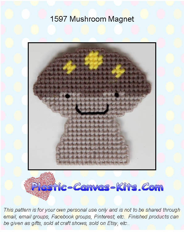 Happy Mushroom Magnet-Plastic Canvas Pattern or Kit