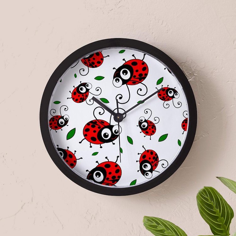 CafePress Cute Ladybug Pattern 10" Wall Clock (1160816344)
