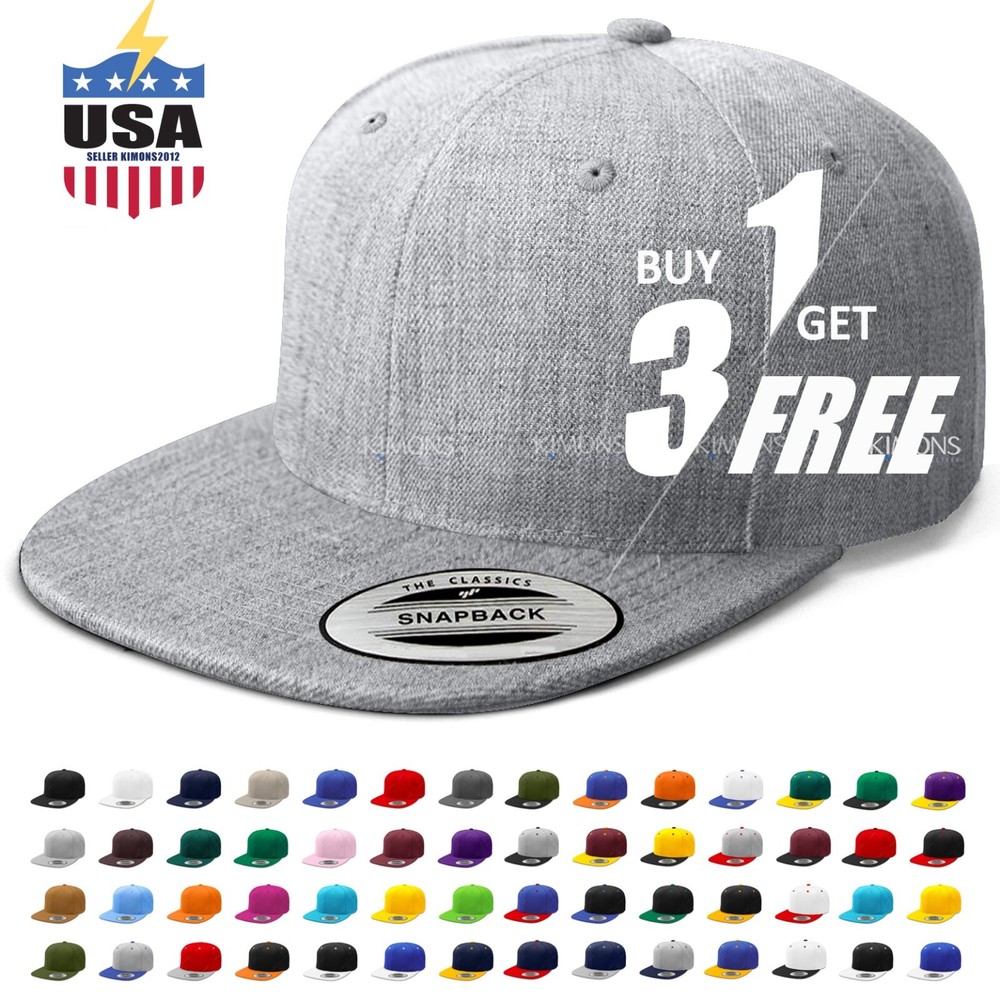 Premium Snapback Hat Flat Bill Baseball Cap Trucker Solid Blank Adjustable CS