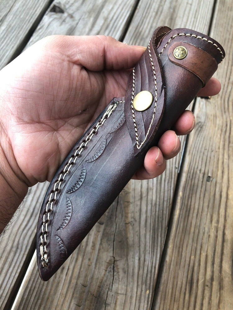 Custom Handmade genuine Leather Engraved Sheath For Fixed Blade Knife / holster
