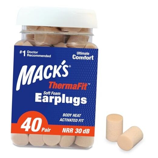 Mack’s ThermaFit Soft Foam Earplugs, 40 Pair - Comfortable Ear Plugs for