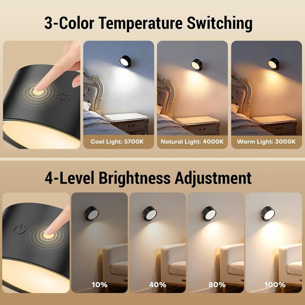 Battery Operated Wall Sconce, Remote Control, Wireless Rechargeable Mounted, ...