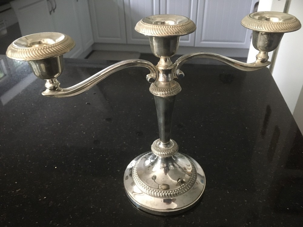 Vintage Silver Plated Three Arm Candelabra Candle Holder