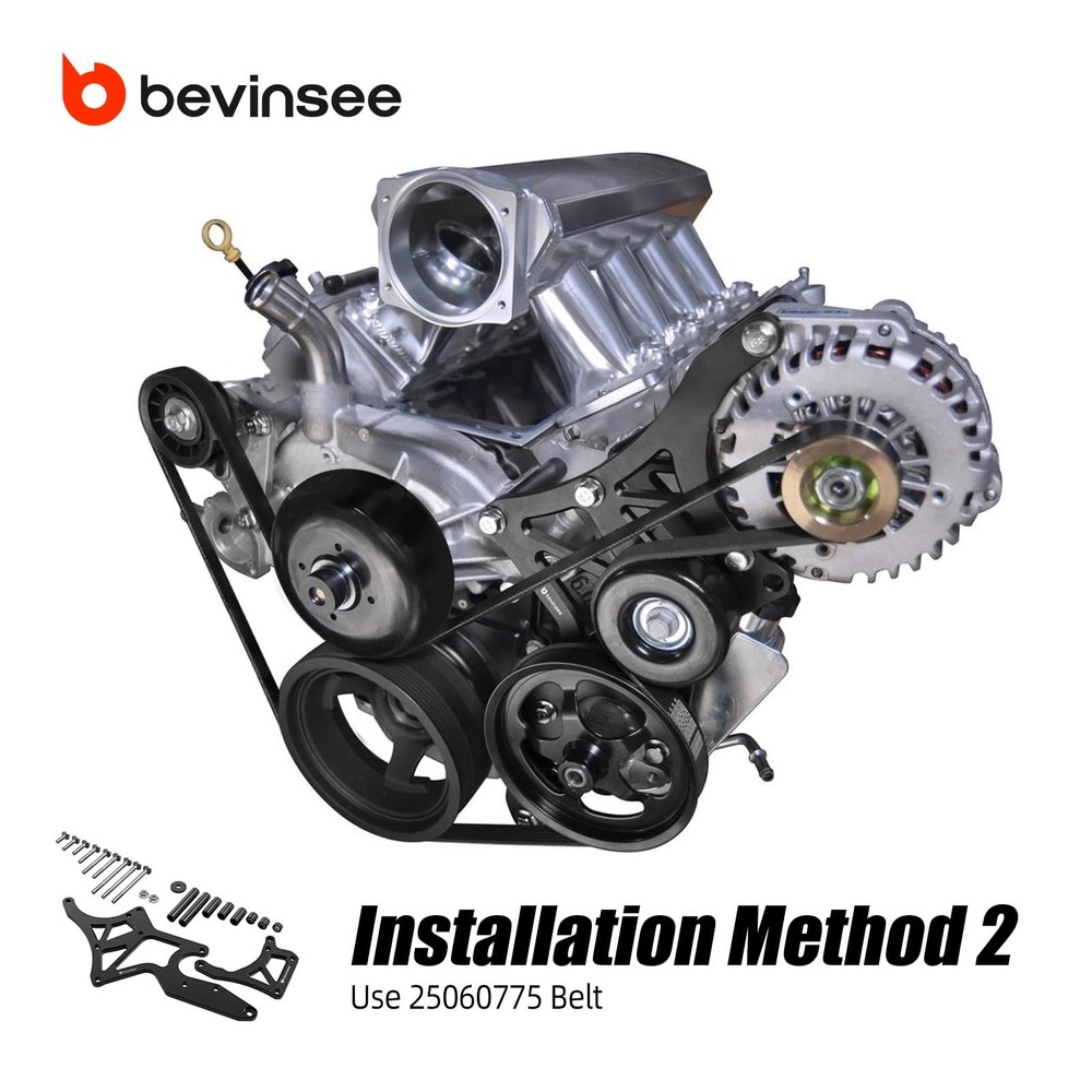 Bevinsee LS Engine Serpentine Bracket Alternator Power Steering Pump Black-LS